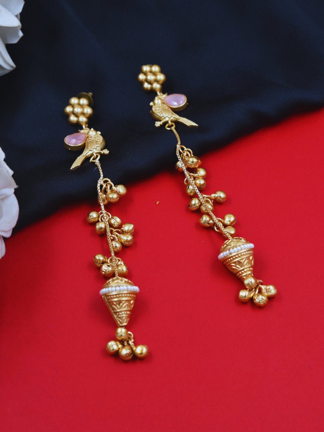 Beautiful Handmade Long Gold Plated Kashmiri Earring Embellished with Ghungroo - Image 2