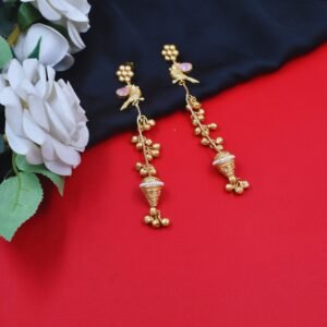 Beautiful Handmade Long Gold Plated Kashmiri Earring Embellished with Ghungroo