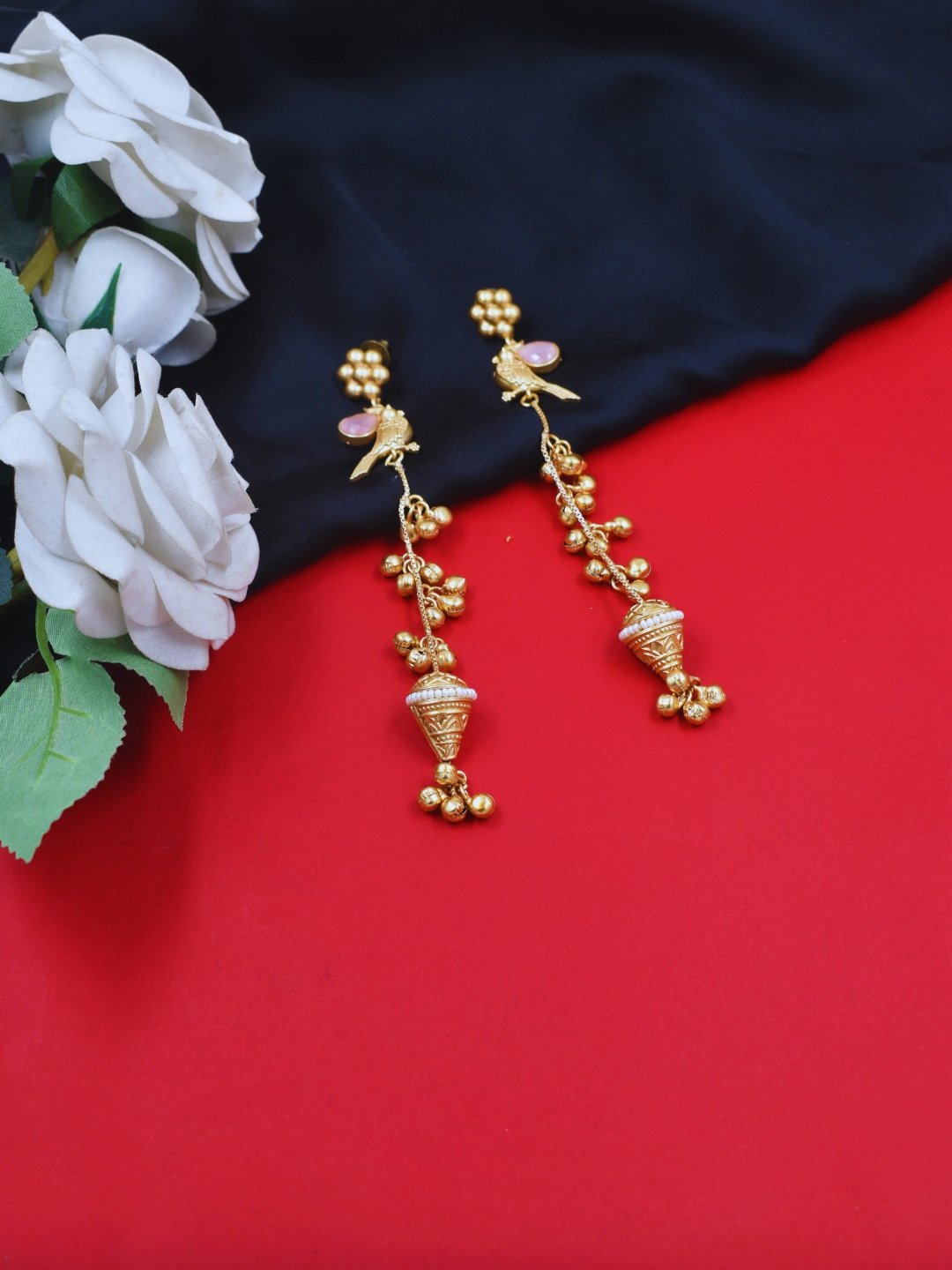 Beautiful Handmade Long Gold Plated Kashmiri Earring Embellished with Ghungroo