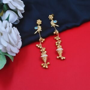 Beautiful Handmade Long Gold Plated Kashmiri Earring Embellished with Ghungroo
