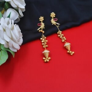 Beautiful Handmade Long Gold Plated Kashmiri Earring Embellished with Ghungroo