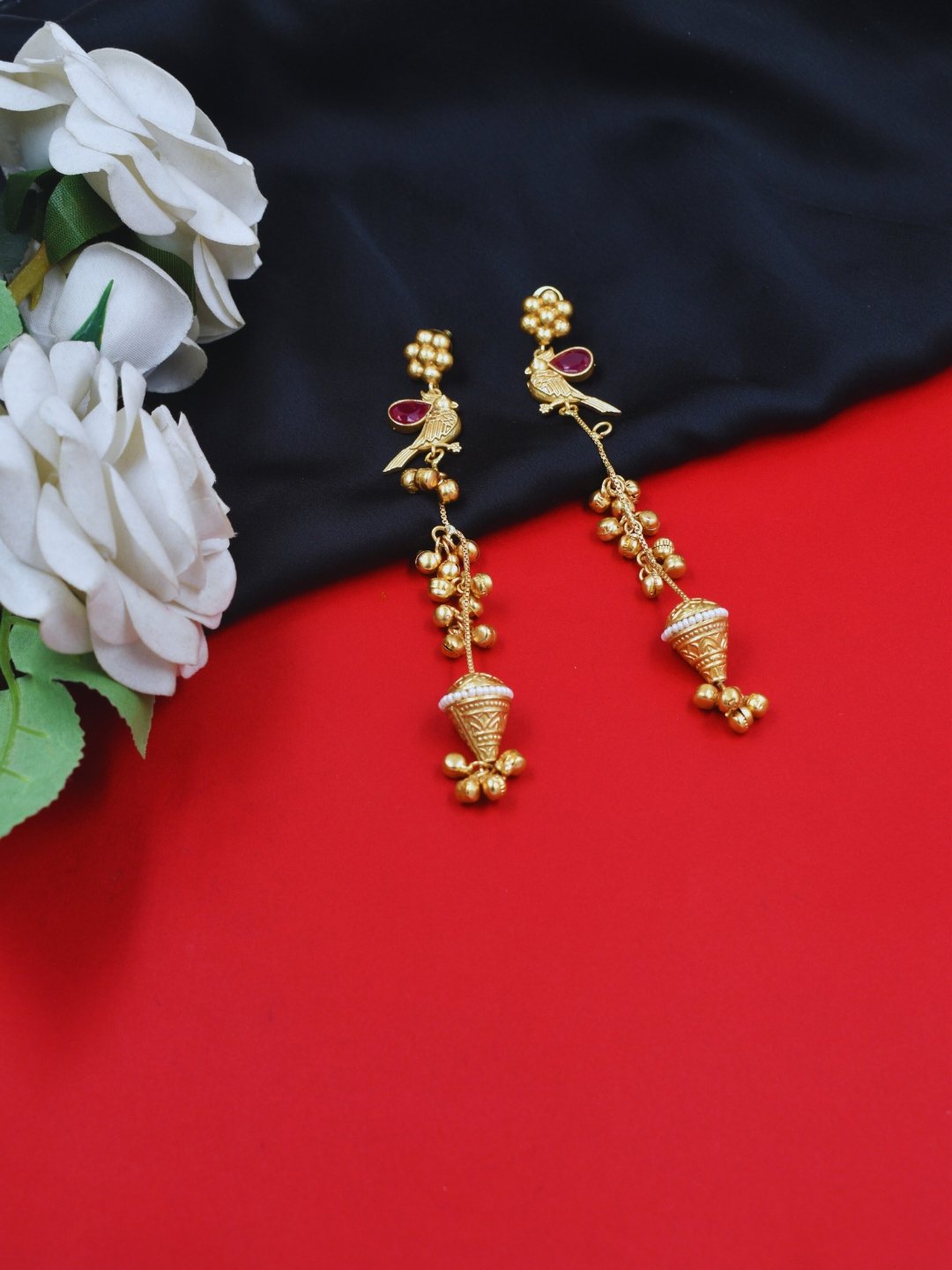 Beautiful Handmade Long Gold Plated Kashmiri Earring Embellished with Ghungroo