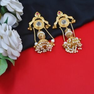 Beautiful Handmade Long Gold Plated Kashmiri Earring Embellished with Ghungroo