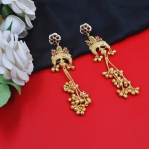 Beautiful Handmade Long Gold Plated Kashmiri Earring Embellished with Ghungroo