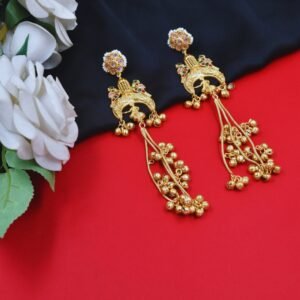 Beautiful Handmade Long Gold Plated Kashmiri Earring Embellished with Ghungroo