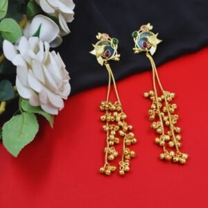 Beautiful Handmade Long Gold Plated Kashmiri Earring Embellished with Ghungroo