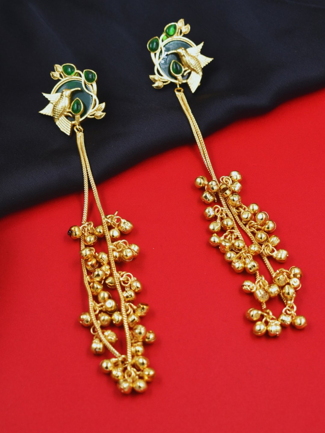 Beautiful Handmade Long Gold Plated Kashmiri Earring Embellished with Ghungroo - Image 2