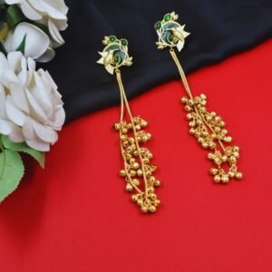 Beautiful Handmade Long Gold Plated Kashmiri Earring Embellished with Ghungroo