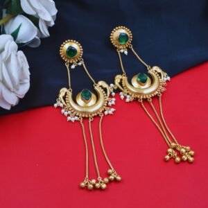 Beautiful Handmade Long Gold Plated Kashmiri Earring Embellished with Ghungroo