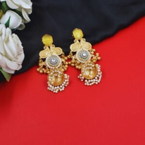 Beautiful Handmade Long Gold Plated Kashmiri Earring Embellished with Ghungroo