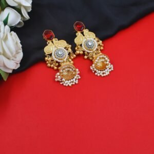 Beautiful Handmade Long Gold Plated Kashmiri Earring Embellished with Ghungroo