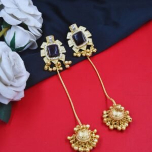 Beautiful Handmade Long Gold Plated Kashmiri Earring Embellished with Ghungroo