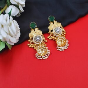 Beautiful Handmade Long Gold Plated Kashmiri Earring Embellished with Ghungroo