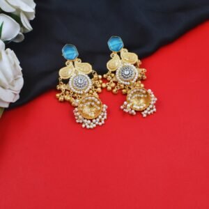 Beautiful Handmade Long Gold Plated Kashmiri Earring Embellished with Ghungroo