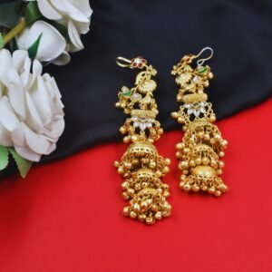 Beautiful Handmade Long Gold Plated Kashmiri Earring Embellished with Ghungroo