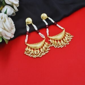 Beautiful Handmade Long Gold Plated Kashmiri Earring Embellished with Ghungroo