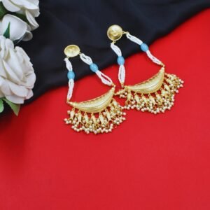 Beautiful Handmade Long Gold Plated Kashmiri Earring Embellished with Ghungroo