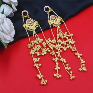 Beautiful Handmade Long Gold Plated Kashmiri Earring Embellished with Ghungroo