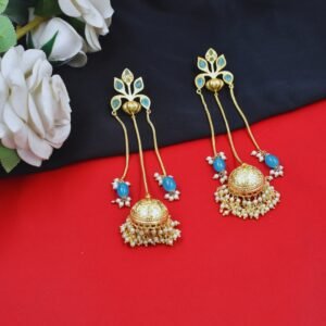 Beautiful Handmade Long Gold Plated Kashmiri Earring Embellished with Ghungroo