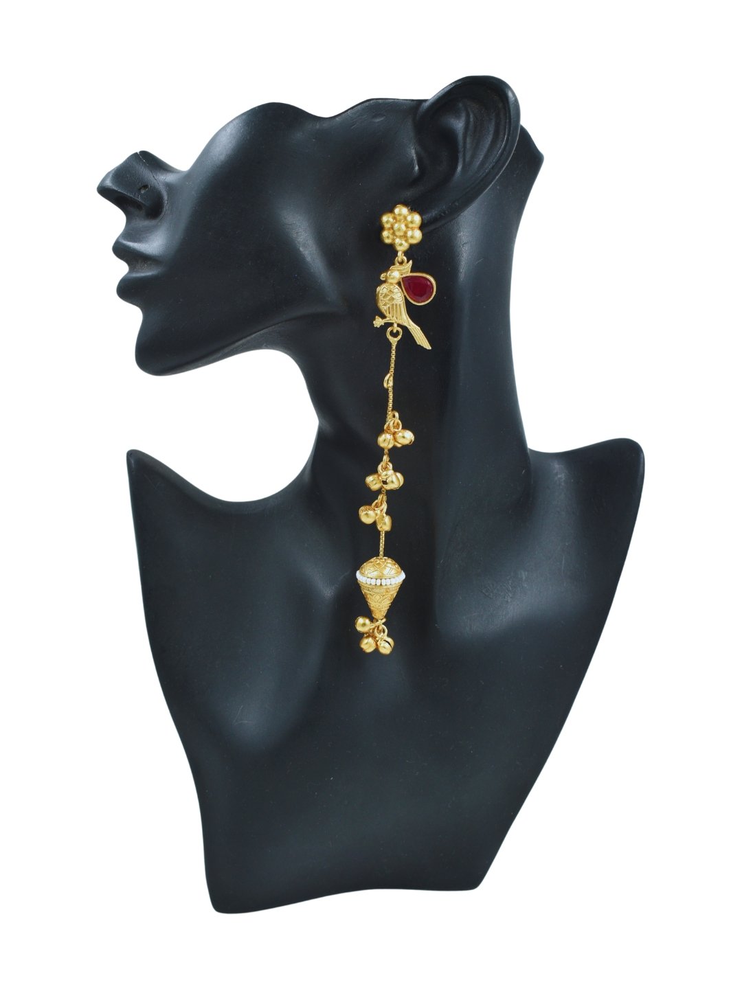 Beautiful Handmade Long Gold Plated Kashmiri Earring Embellished with Ghungroo - Image 4
