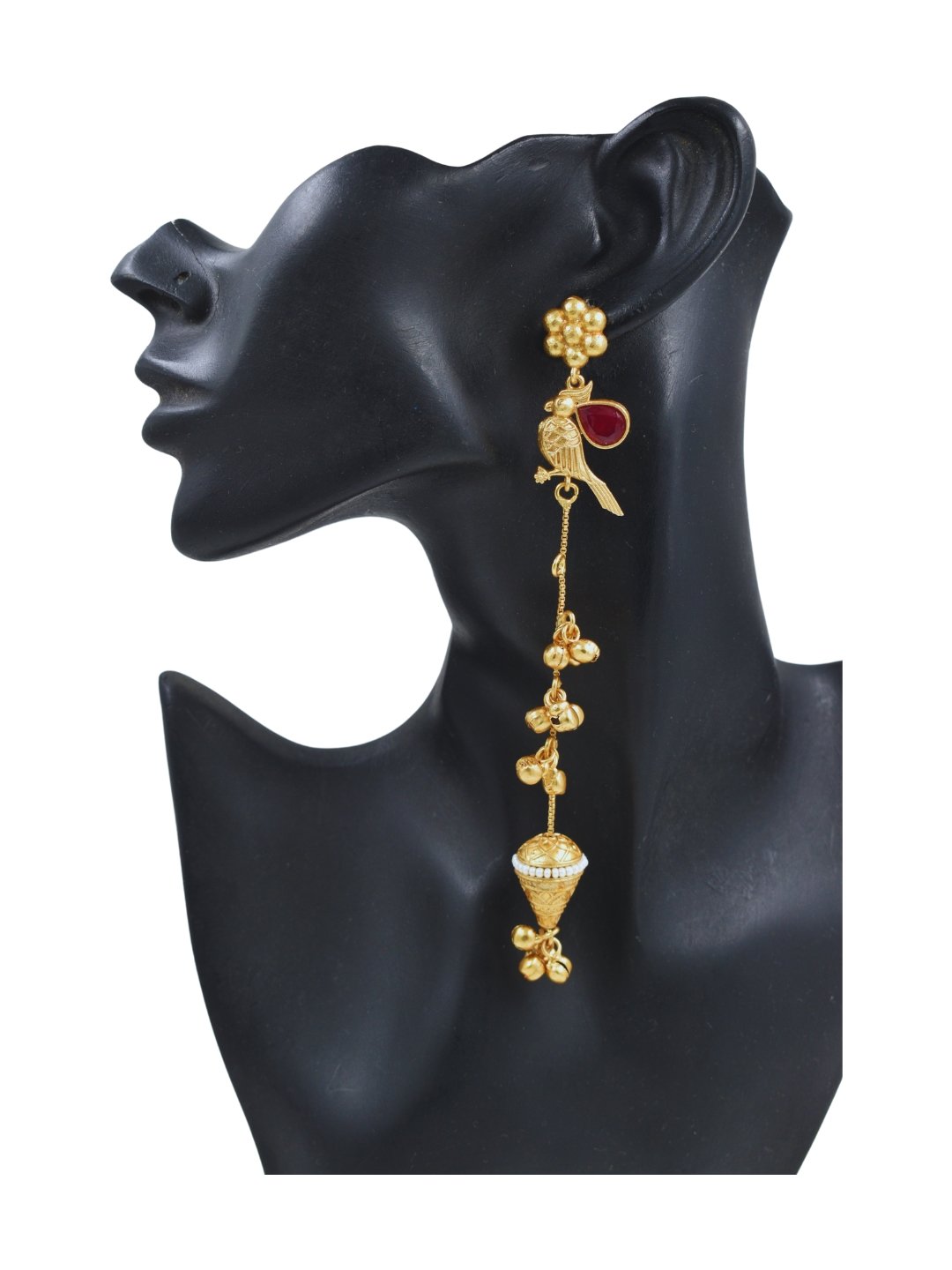 Beautiful Handmade Long Gold Plated Kashmiri Earring Embellished with Ghungroo - Image 3