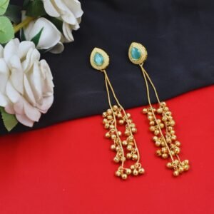 Beautiful Handmade Long Gold Plated Kashmiri Earring Embellished with Ghungroo