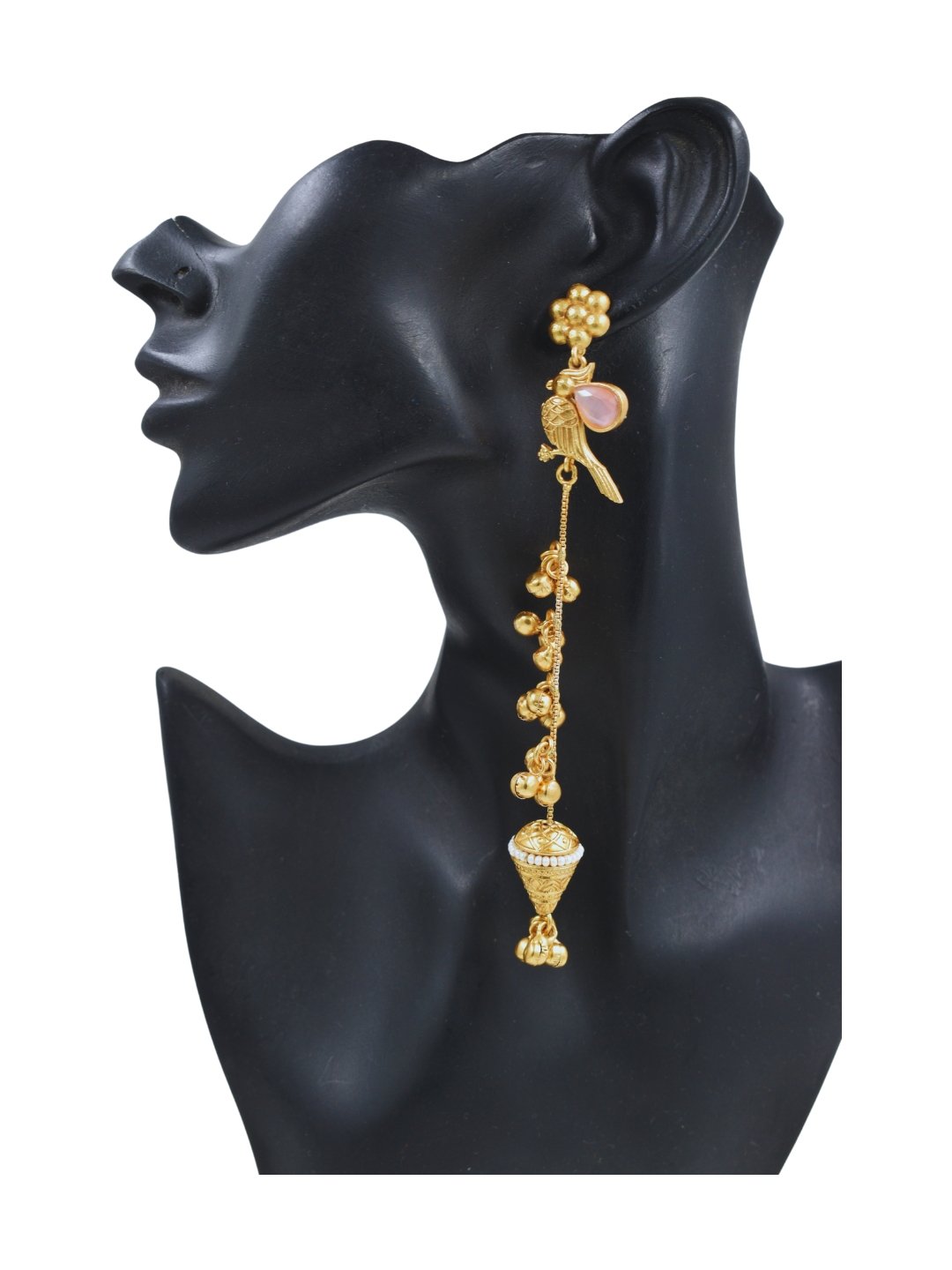 Beautiful Handmade Long Gold Plated Kashmiri Earring Embellished with Ghungroo - Image 3