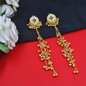 Beautiful Handmade Long Gold Plated Kashmiri Earring Embellished with Ghungroo