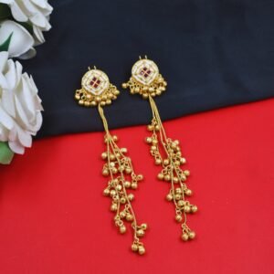 Beautiful Handmade Long Gold Plated Kashmiri Earring Embellished with Ghungroo