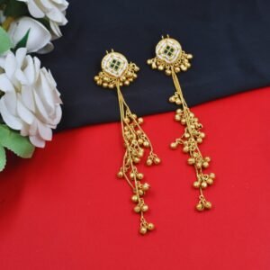 Beautiful Handmade Long Gold Plated Kashmiri Earring Embellished with Ghungroo