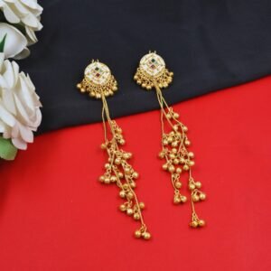 Beautiful Handmade Long Gold Plated Kashmiri Earring Embellished with Ghungroo