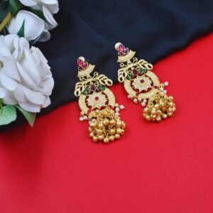 Beautiful Handmade Long Gold Plated Kashmiri Earring Embellished with Ghungroo