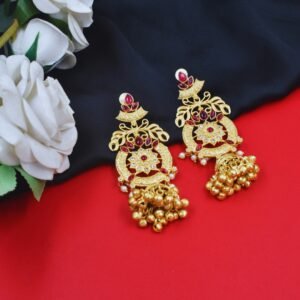 Beautiful Handmade Long Gold Plated Kashmiri Earring Embellished with Ghungroo