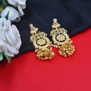 Beautiful Handmade Long Gold Plated Kashmiri Earring Embellished with Ghungroo
