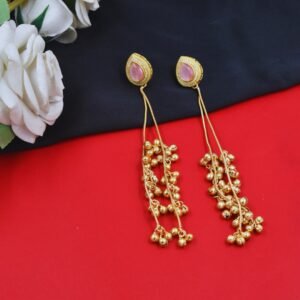Beautiful Handmade Long Gold Plated Kashmiri Earring Embellished with Ghungroo