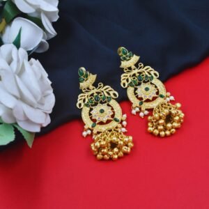 Beautiful Handmade Long Gold Plated Kashmiri Earring Embellished with Ghungroo