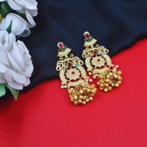 Beautiful Handmade Long Gold Plated Kashmiri Earring Embellished with Ghungroo