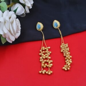 Beautiful Handmade Long Gold Plated Kashmiri Earring Embellished with Ghungroo