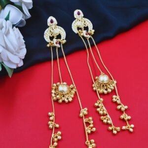 Beautiful Handmade Long Gold Plated Kashmiri Earring Embellished with Ghungroo