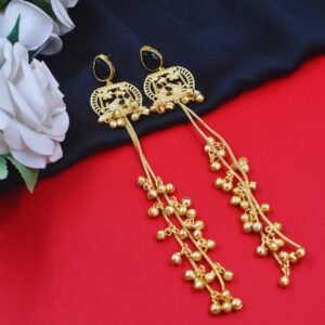 Beautiful Handmade Long Gold Plated Kashmiri Earring Embellished with Ghungroo