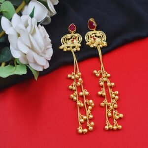 Beautiful Handmade Long Gold Plated Kashmiri Earring Embellished with Ghungroo