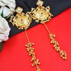 Beautiful Handmade Long Gold Plated Kashmiri Earring Embellished with Ghungroo
