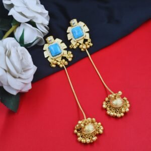 Beautiful Handmade Long Gold Plated Kashmiri Earring Embellished with Ghungroo