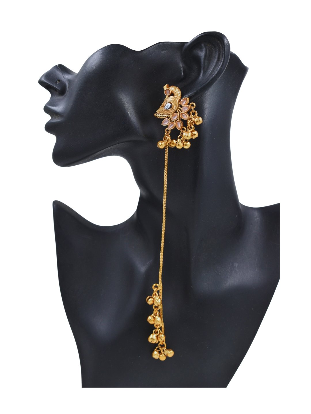 Beautiful Handmade Long Gold Plated Kashmiri Earring Embellished with Ghungroo - Image 4
