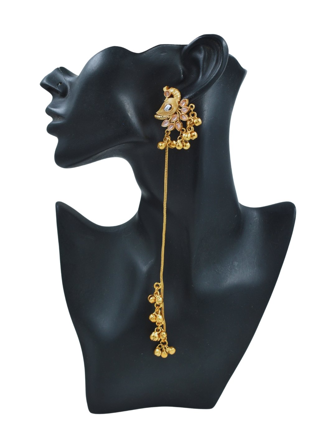 Beautiful Handmade Long Gold Plated Kashmiri Earring Embellished with Ghungroo - Image 3