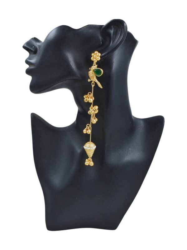 Beautiful Handmade Long Gold Plated Kashmiri Earring Embellished with Ghungroo - Image 4