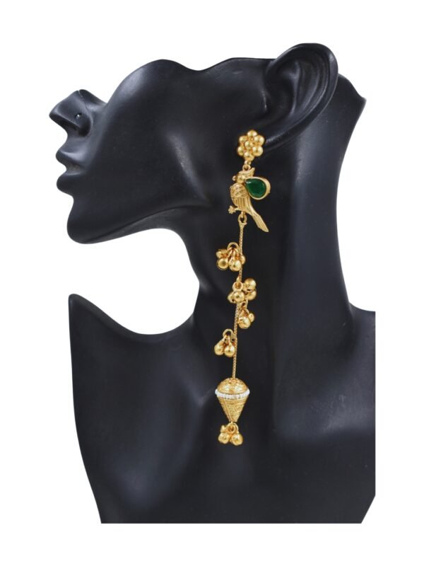 Beautiful Handmade Long Gold Plated Kashmiri Earring Embellished with Ghungroo - Image 3