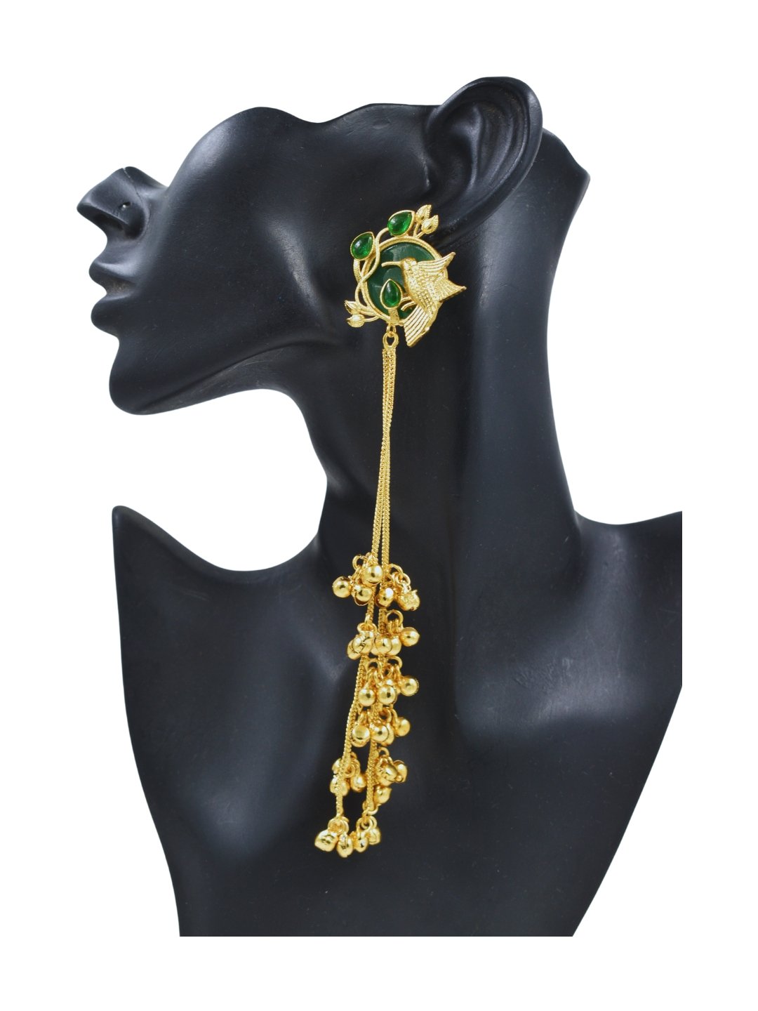 Beautiful Handmade Long Gold Plated Kashmiri Earring Embellished with Ghungroo - Image 3