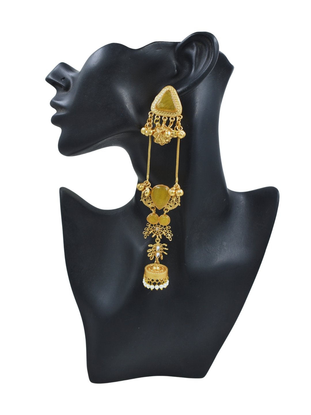 Beautiful Handmade Long Gold Plated Kashmiri Earring Embellished with Ghungroo - Image 4