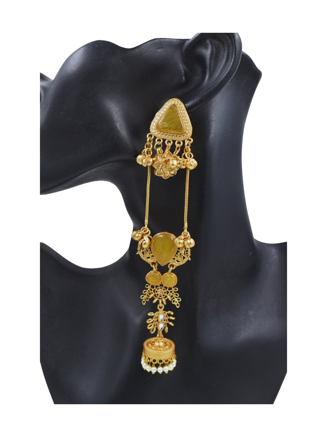 Beautiful Handmade Long Gold Plated Kashmiri Earring Embellished with Ghungroo - Image 3